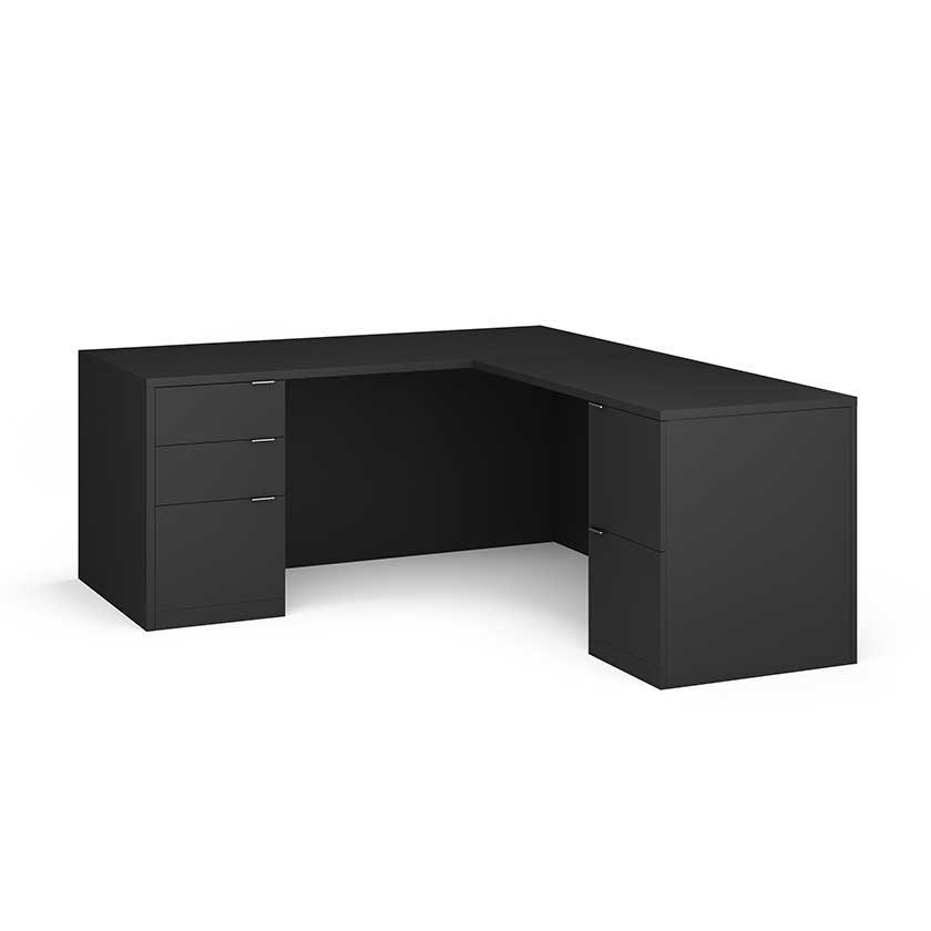 L-Shaped Desk with Full F/B/B and F/B/B (72x72x29) - Office Desks - 7272LSBBF