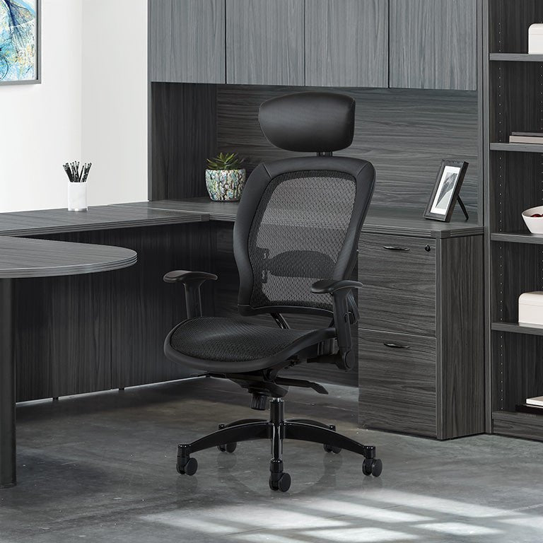 Space Excecutive Black Breathable Mesh Chair with Flip Arms - 27876R - Functional Office Furniture - 27876R