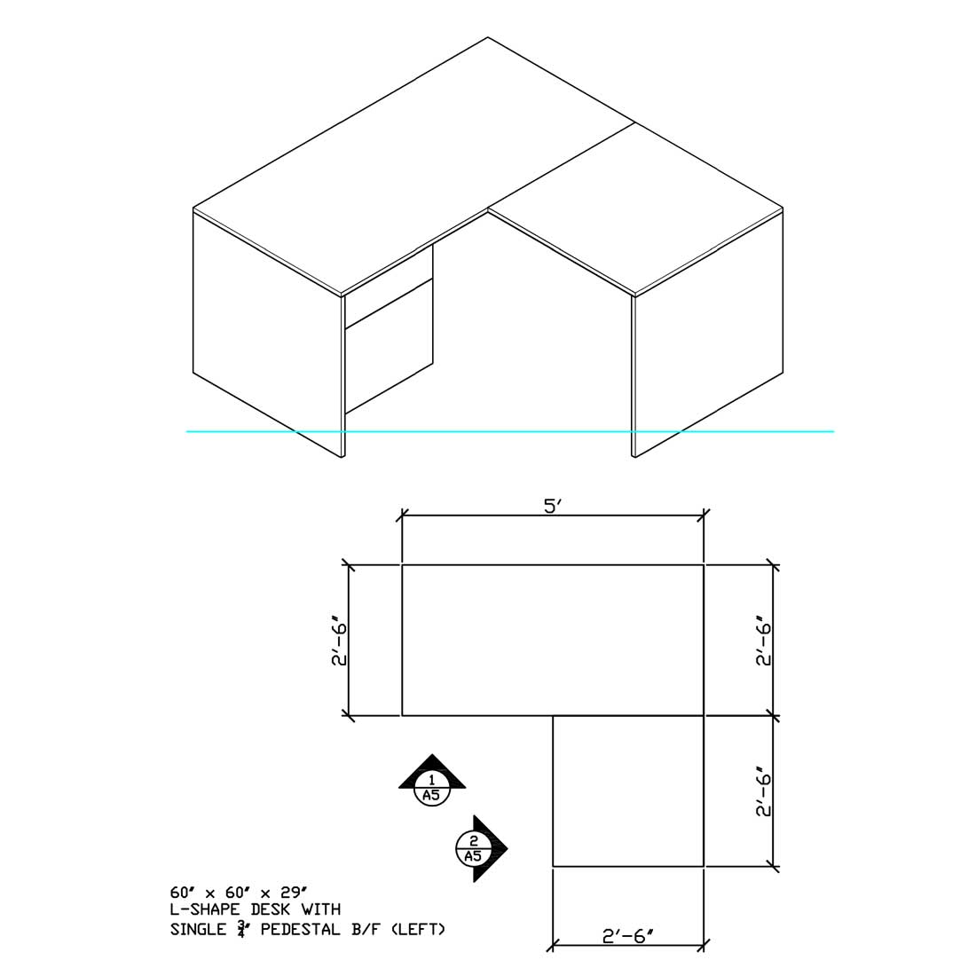 L-Shape Desk, with Single 3/4 Pedestal B/F (60x60x29) Left - Office Desks - LM6030-LM3020-LR